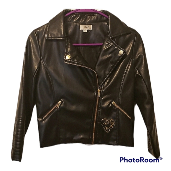 Disney Black Faux Leather Biker Jacket - Size: Medium
